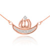 14k Rose Gold Diamond Crescent Moon Allah Necklace