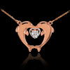 14k Rose Gold Two Dolphins CZ Necklace