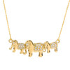 Yellow Gold Diamonds Studded Three Elephant Pendant Necklace