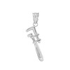 Polished White Gold Monkey Wrench Pendant Necklace