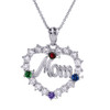 Sterling Silver "MOM" Open Heart Pendant Necklace with Four CZ Birthstones