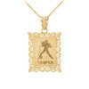 Polished Gold Aquarius Zodiac Sign Rectangular Pendant Necklace