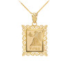 Gold Virgo Zodiac Sign Filigree Square Pendant Necklace