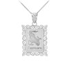 White Gold Capricorn Zodiac Sign Filigree Square Pendant Necklace