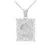 White Gold Pisces Zodiac Sign Filigree Square Pendant Necklace