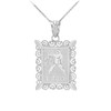 White Gold Libra Zodiac Sign Filigree Square Pendant Necklace