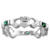 Silver Claddagh Ring with Green and Clear Cubic Zirconias