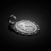 Polished White Gold Aquarius Zodiac Sign Oval Pendant Necklace