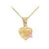 Gold 'Little Sis' Birthstone CZ Heart Charm Necklace