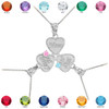 3pc White Gold 'Mom' 'Big Sis' 'Little Sis' Dual Birthstone CZ Heart Necklace Set