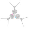 3pc Silver 'Mom' 'Big Sis' 'Little Sis' Dual Birthstone CZ Heart Necklace Set