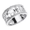 Solid White Gold CZ Studded Unisex Lucky Ring