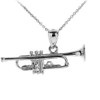 White Gold Three Dimensional Trumpet Pendant Necklace