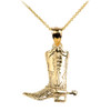 Yellow Gold Cowboy Boot Pendant Necklace