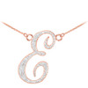14k Rose Gold Letter Script "E" Diamond Initial Necklace