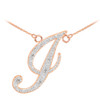 14k Rose Gold Letter Script "J" Diamond Initial Necklace