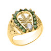 Yellow Gold Horseshoe with Marijuana Leaf Cannabis Men's Ring