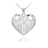 14K White Gold Heart Cross Diamond Pendant Necklace