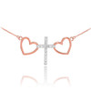 14 K Two Tone Rose Gold Heart Cross Diamond Necklace