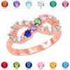Rose Gold Infinity CZ Four Birthstone Ring