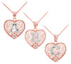 Two Tone Rose Gold Filigree Heart "A" Initial CZ Pendant Necklace