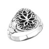 Sterling Silver Oval Lotus Flower Men's Ring