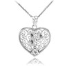 White Gold Filigree Heart "P" Initial CZ Pendant Necklace