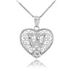 Silver Filigree Heart "W" Initial CZ Pendant Necklace