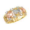 Thri-tone Gold Lucky CZ Ring