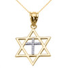 Yellow Gold Star of David with Diamond Cross Pendant Necklace