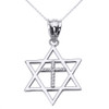 White Gold Star of David with Diamond Cross Pendant Necklace