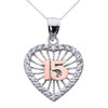Two Tone Gold Sweet 15 Años Quinceanera CZ Heart Pendant Necklace