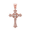 14k Rose Gold Diamond Cross Pendant Necklace with Hearts