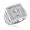 White Gold Watchband Design Men's Cross CZ Ring