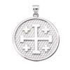 White Gold Jerusalem Cross Round Pendant Necklace