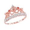 Red CZ Rose Gold Crown Ring