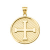 Yellow Gold Greek Cross Round Pendant Necklace