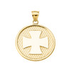 Yellow Gold Iron Cross Round Pendant Necklace