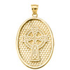 Yellow Gold Trinity Knot Celtic Cross Oval Pendant Necklace
