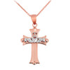 Claddagh Cross White and Rose Gold Pendant Necklace