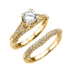 Yellow Gold Art Deco Engagement Wedding Ring Set