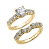 Yellow Gold Round CZ Engagement Bridal Set