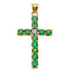 10k Yellow Gold Diamond and Green CZ Cross Pendant Necklace