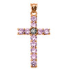 10k Rose Gold Diamond and Pink CZ Cross Pendant Necklace