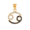 14K Gold Cancer Zodiac Sign Black Diamond Pendant Necklace