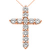 14k Rose Gold Round Diamond Cross Necklace