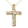 Yellow Gold Milgrain Edged Cubic Zirconia Cross Pendant Necklace (Small)