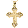 Yellow Gold Cubic Zirconia Eastern Orthodox Cross Pendant Necklace