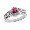 White Gold Ruby and Diamond Trinity Knot Ladies Proposal Ring