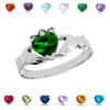 White Gold Green CZ Claddagh Proposal Ring
